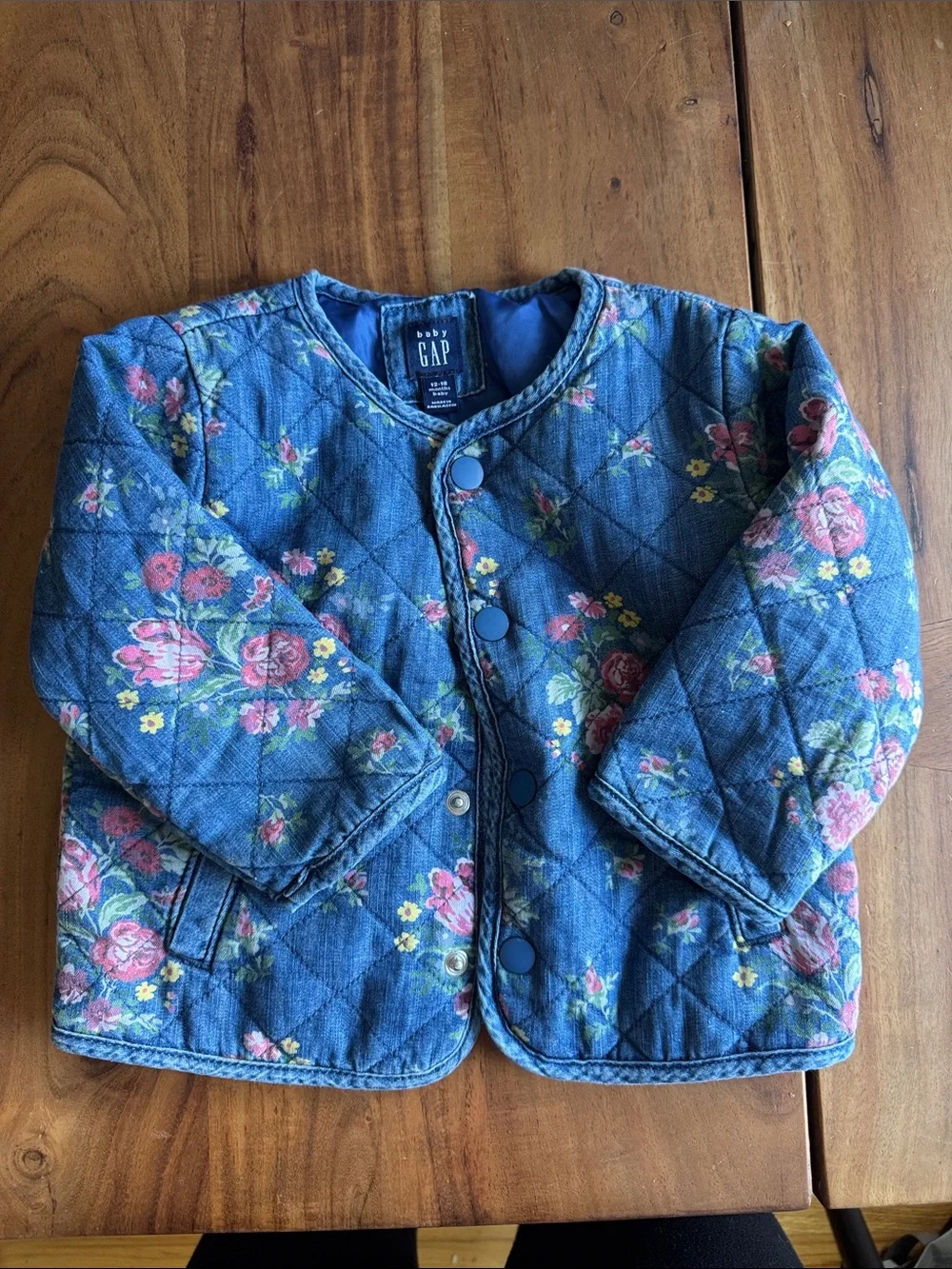 GAP Quilted Floral Denim-Blue Snap Jacket
